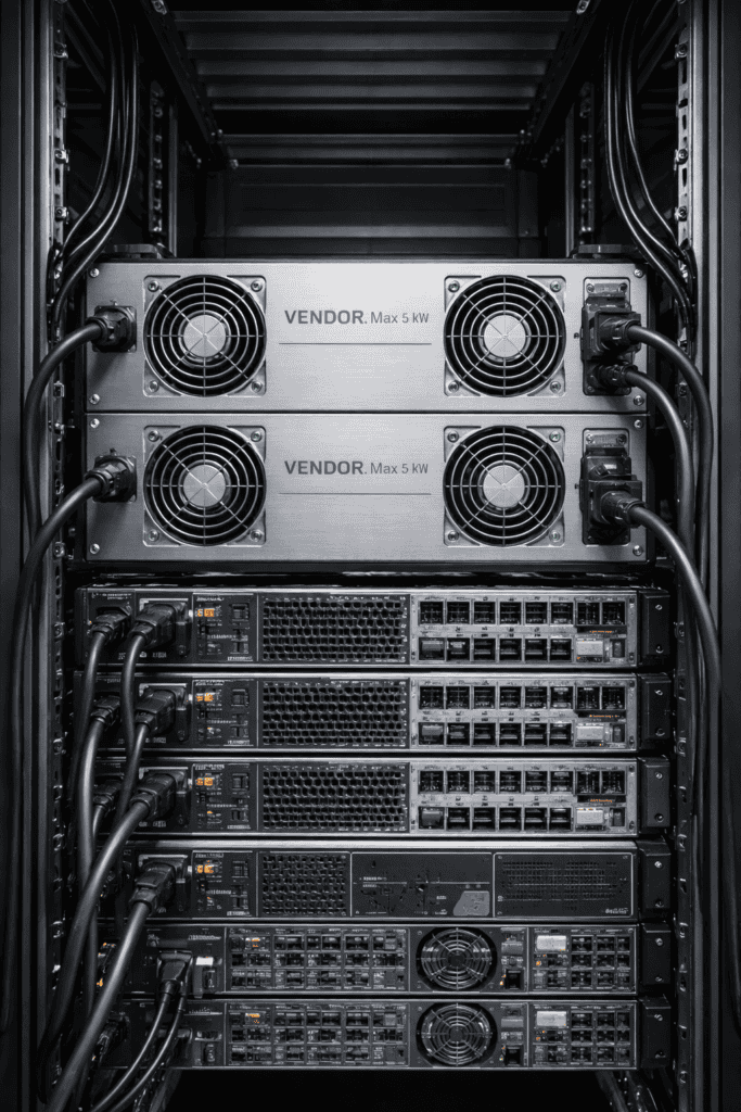 VENDOR.Max rack-mounted infrastructure power node providing 5 kW solid-state energy generation for telecom, AI edge and remote infrastructure systems