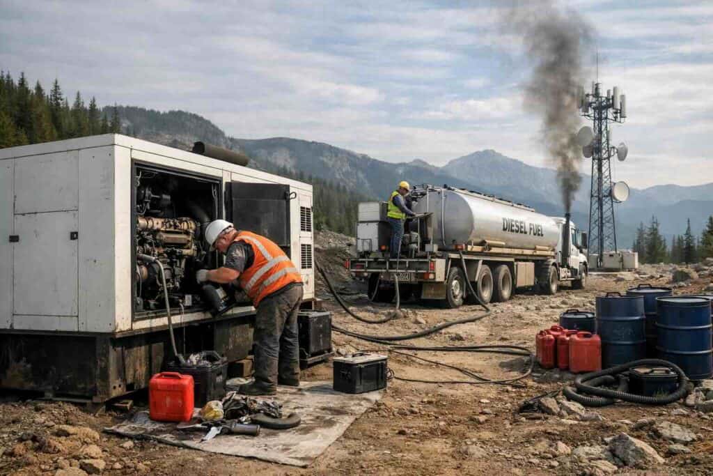 diesel generator fuel delivery and maintenance at remote telecom tower site