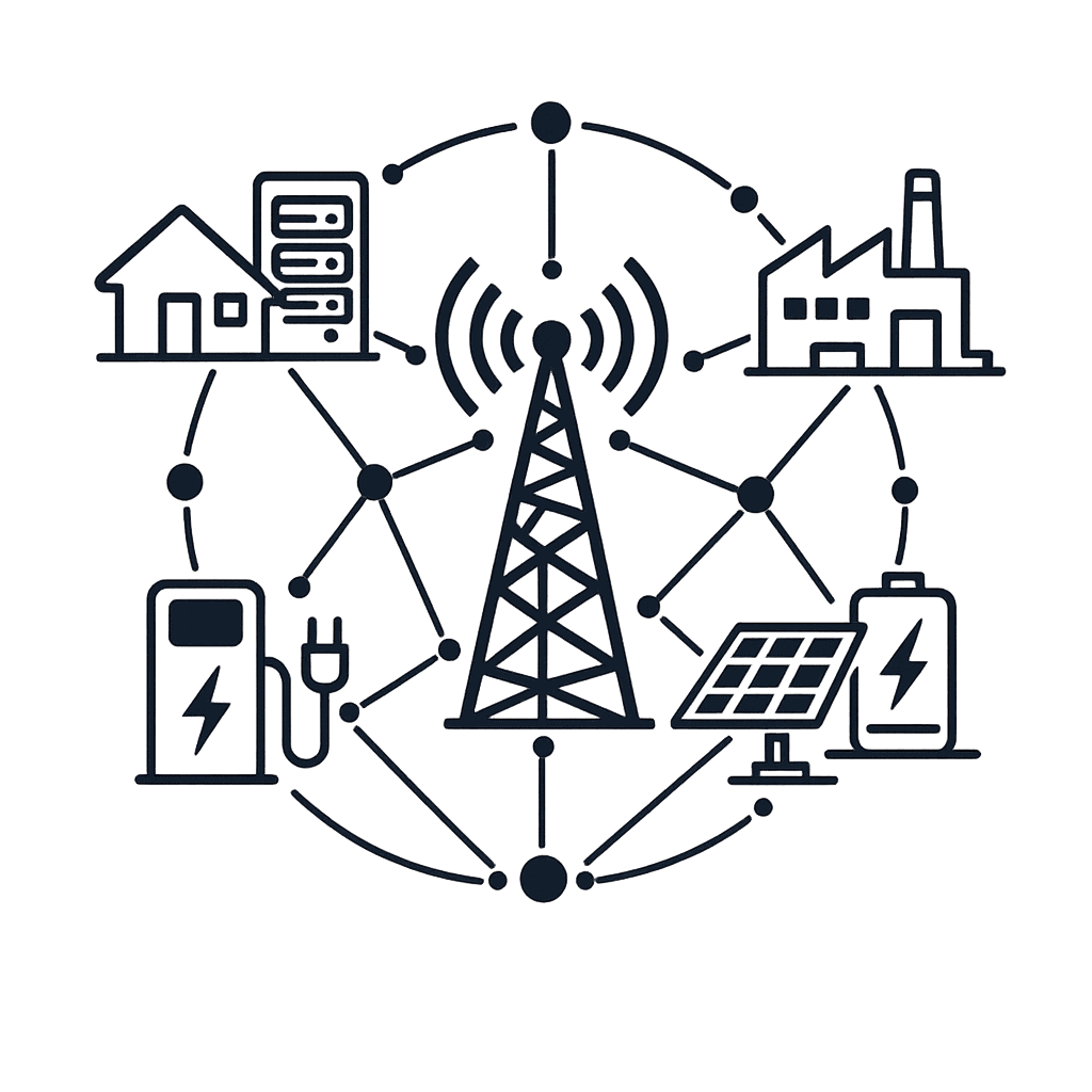 Distributed infrastructure energy network connecting telecom, homes, industry and electric mobility systems