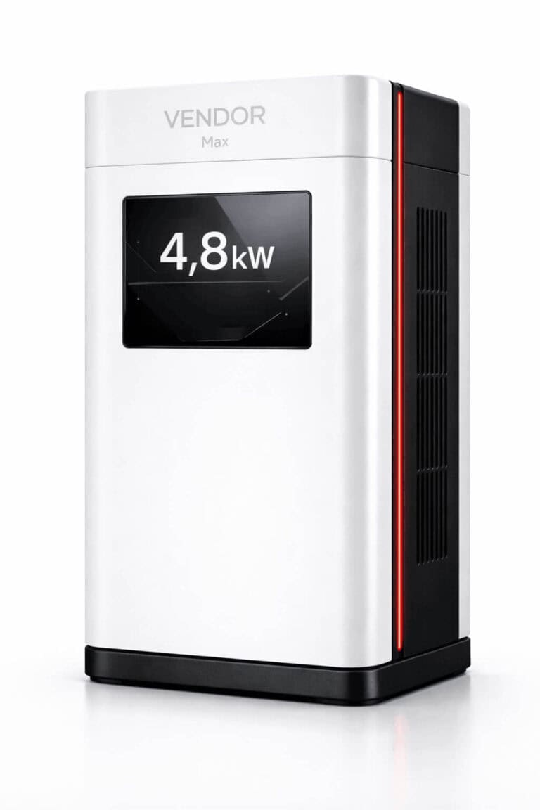 VENDOR Max 4.8 kW 230V generator 3/4 view showing compact enclosure design and side ventilation system