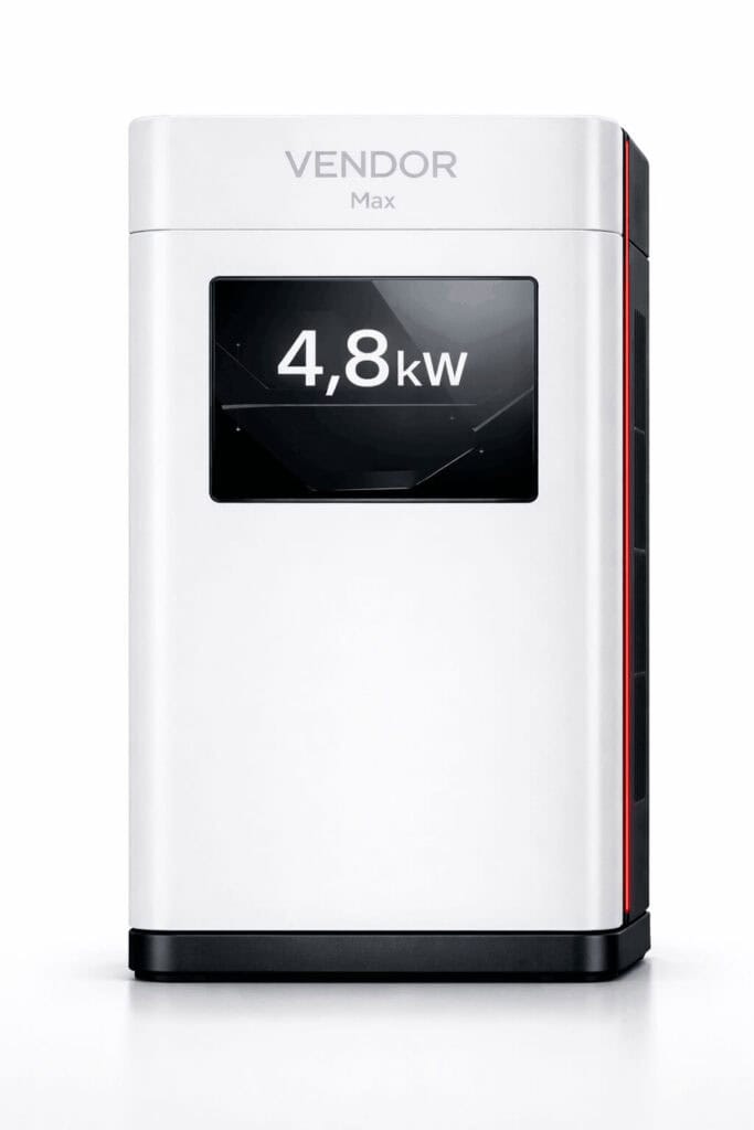 VENDOR Max 4.8 kW 230V generator front view with digital display and compact enclosure design