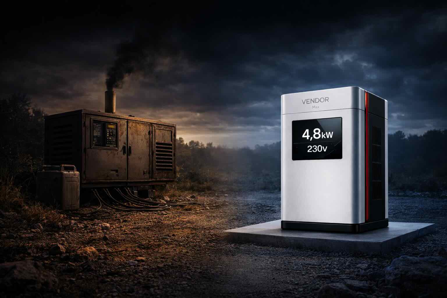 VENDOR.Max electrodynamic power node compared with diesel generator — remote infrastructure power comparison — VENDOR.Energy