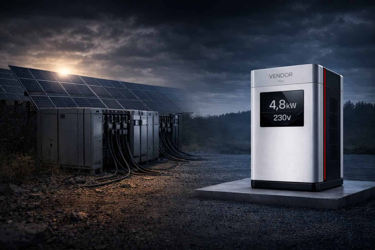 VENDOR.Max electrodynamic power node compared with solar and battery system — remote infrastructure power architecture comparison — VENDOR.Energy